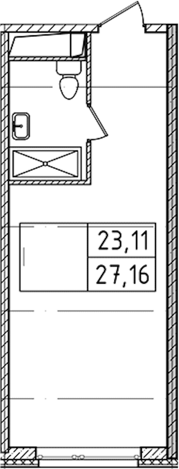 Квартира студия 27.16 м², 3/14 эт., Комплекс апартаментов «Ladozhsky Avenir»